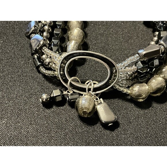 Size 7 Silpada Sterling Charms Multi Layered Stretch Bracelet. Tight Stretch - Picture 2 of 8